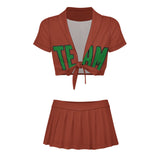 Custom Coral Red Emerald Green Cheerleading Uniform Set
