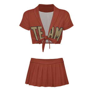 Custom Coral Red Light Khaki Cheerleading Uniform Set