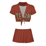 Custom Coral Red Light Khaki Cheerleading Uniform Set