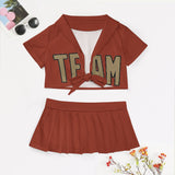 Custom Coral Red Light Khaki Cheerleading Uniform Set