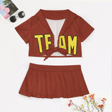 Custom Coral Red Light Yellow Cheerleading Uniform Set