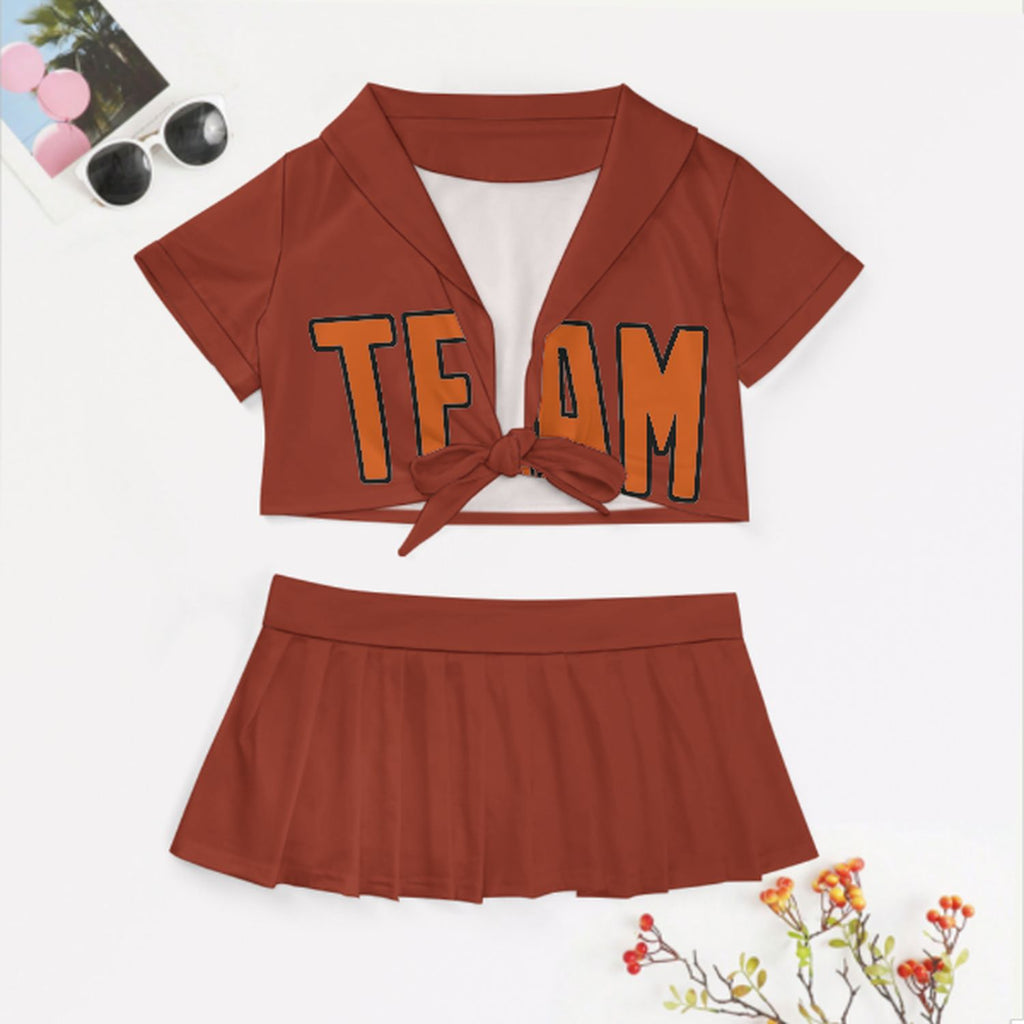 Custom Coral Red Orange Cheerleading Uniform Set