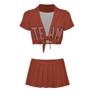 Custom Coral Red Copper Rose Cheerleading Uniform Set