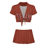 Custom Coral Red Copper Rose Cheerleading Uniform Set
