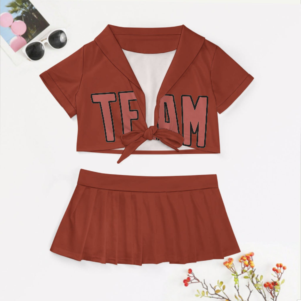 Custom Coral Red Copper Rose Cheerleading Uniform Set
