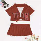 Custom Coral Red Copper Rose Cheerleading Uniform Set