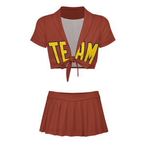 Custom Coral Red Gold Cheerleading Uniform Set