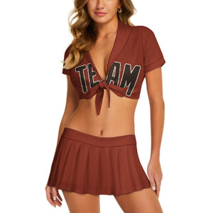 Custom Coral Red Brown Cheerleading Uniform Set