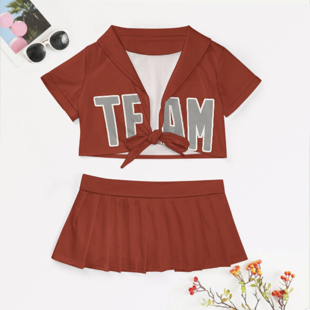 Custom Coral Red Gray Cheerleading Uniform Set