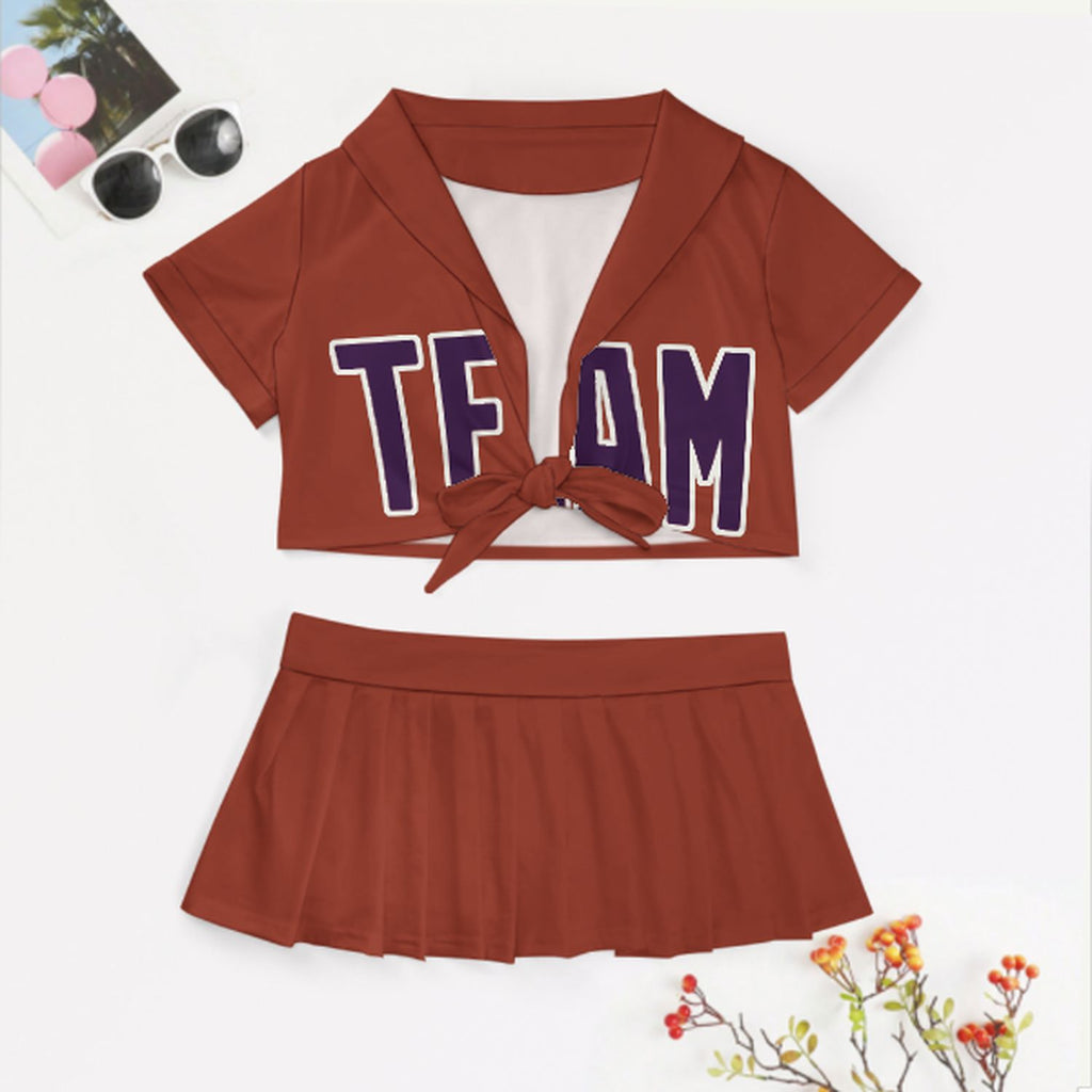 Custom Coral Red Purple Cheerleading Uniform Set