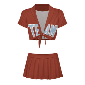 Custom Coral Red Light Blue Cheerleading Uniform Set