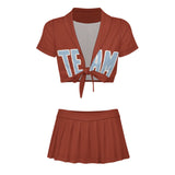 Custom Coral Red Light Blue Cheerleading Uniform Set