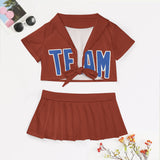 Custom Coral Red Sky Blue Cheerleading Uniform Set
