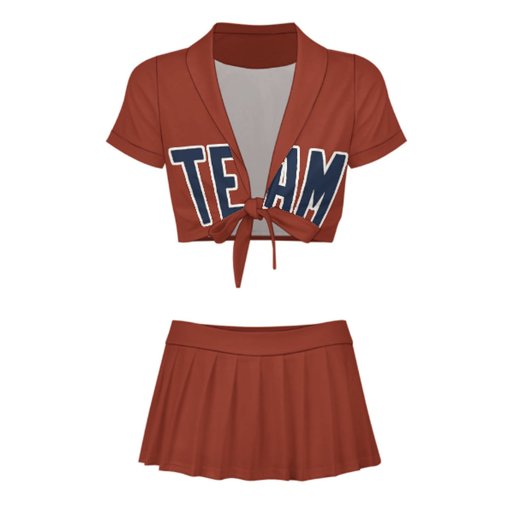 Custom Coral Red Blue Cheerleading Uniform Set