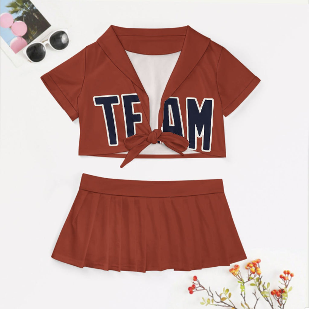 Custom Coral Red Navy Cheerleading Uniform Set