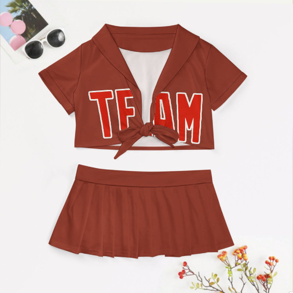 Custom Coral Red Orange Red Cheerleading Uniform Set