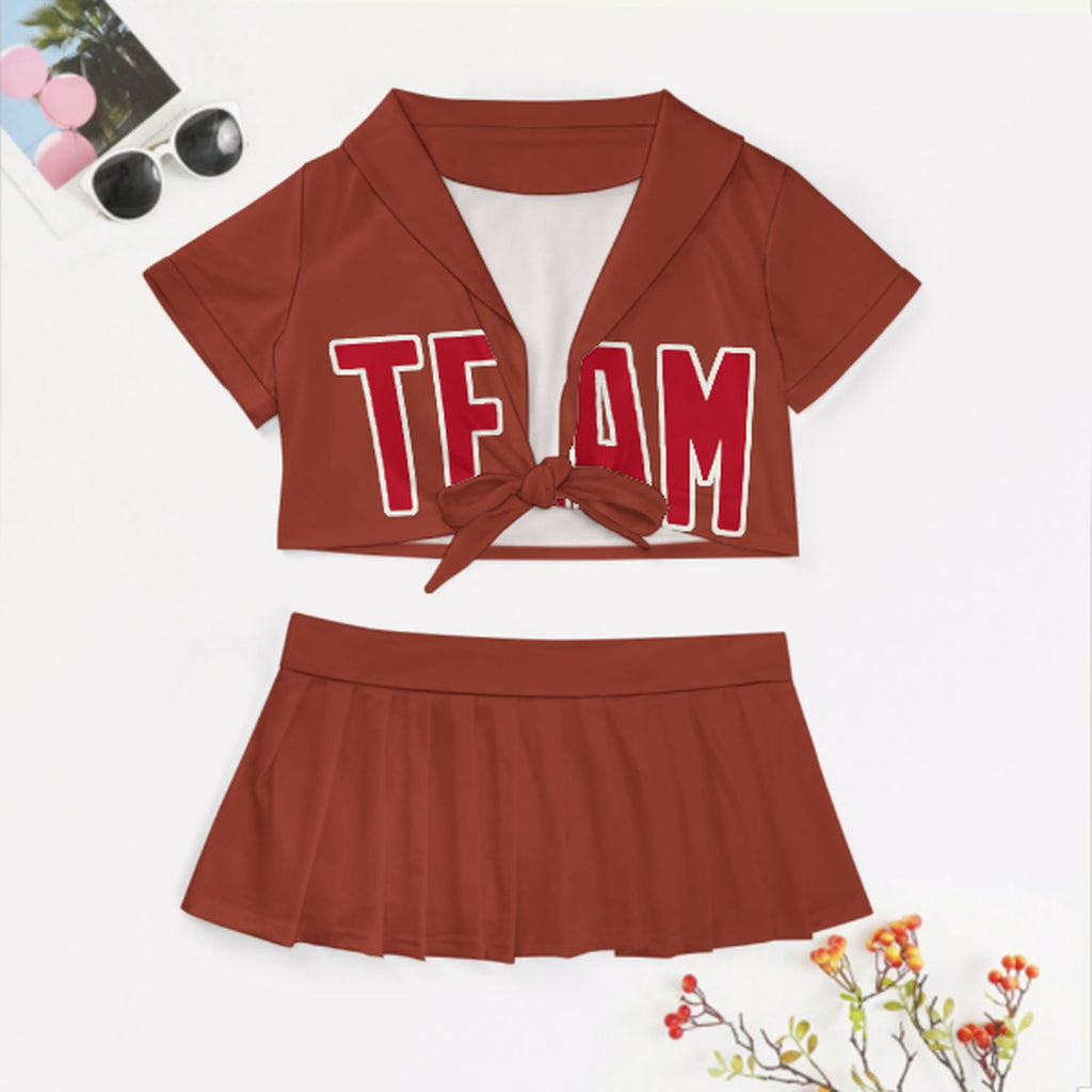 Custom Coral Red Red Cheerleading Uniform Set