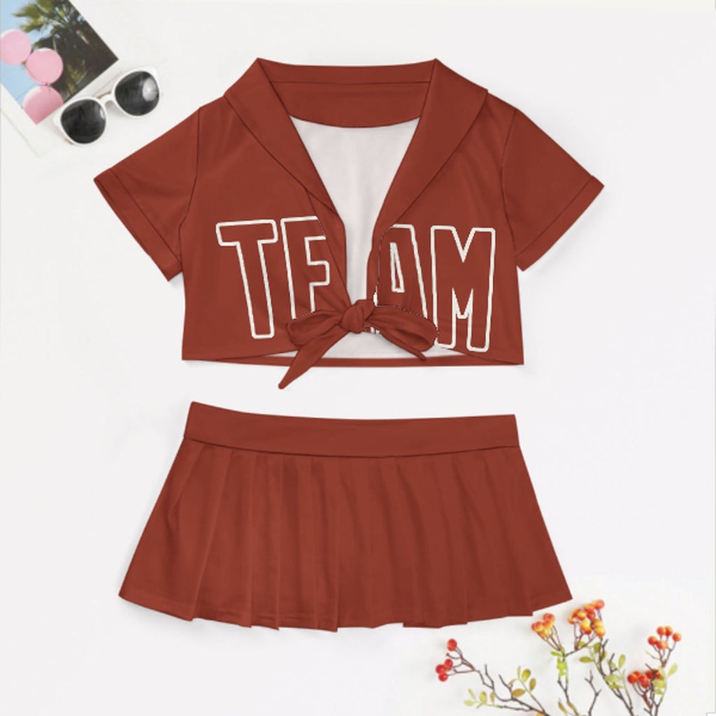 Custom Coral Red Coral Red Cheerleading Uniform Set