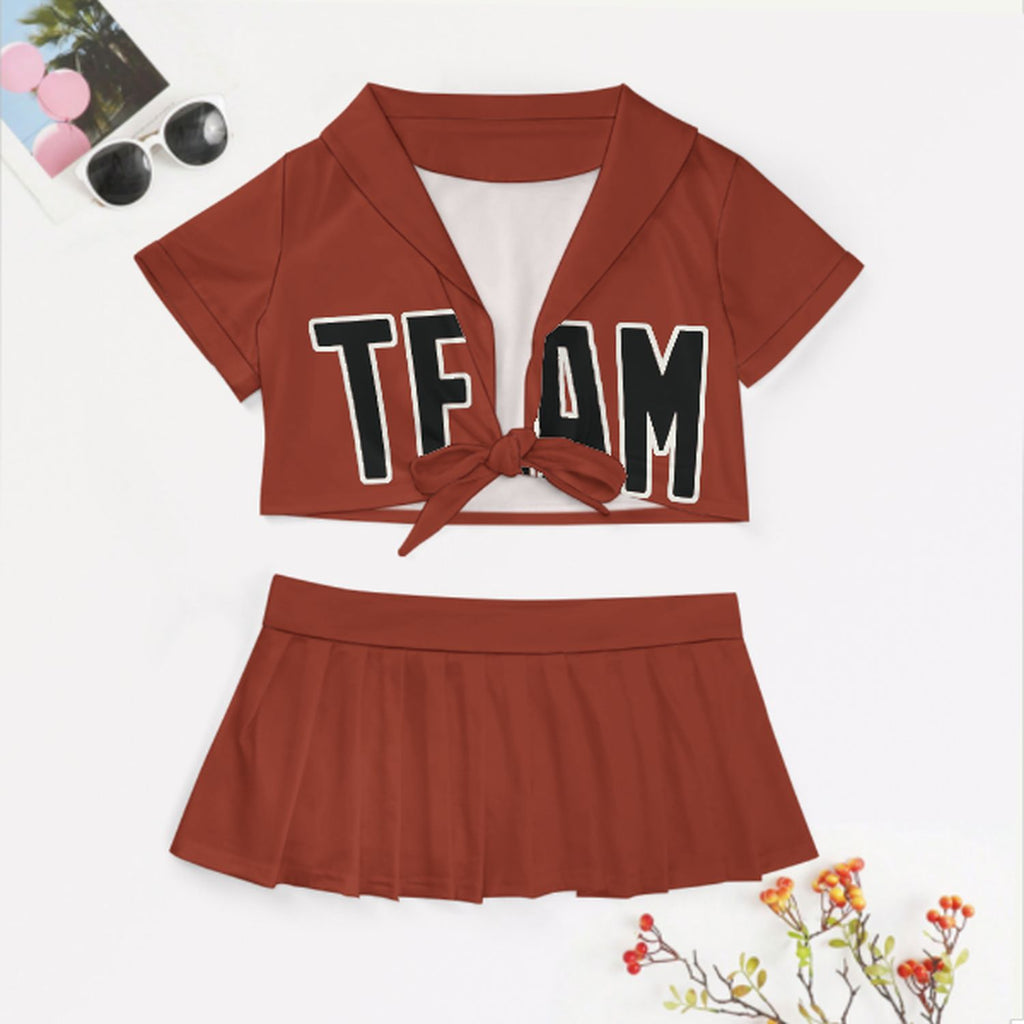 Custom Coral Red Black Cheerleading Uniform Set