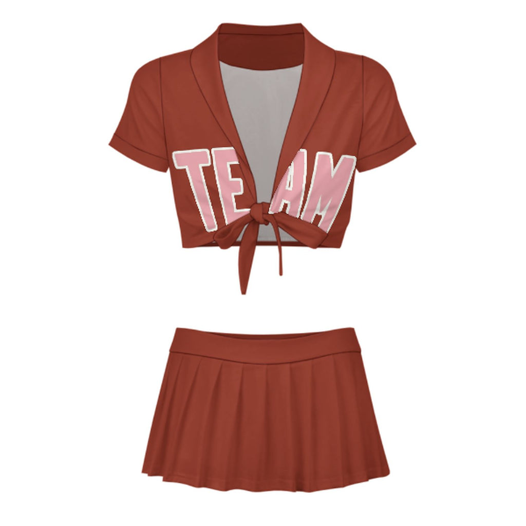 Custom Coral Red Light Pink Cheerleading Uniform Set