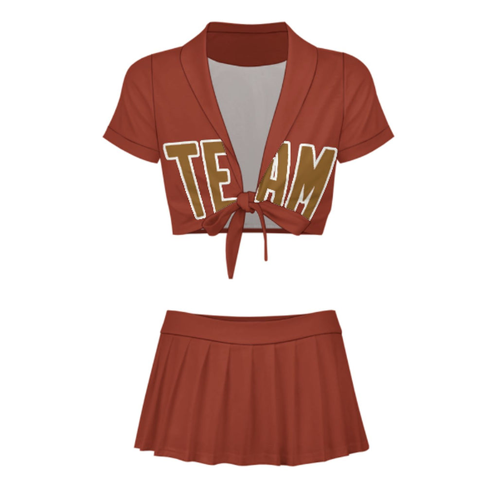 Custom Coral Red Khaki Cheerleading Uniform Set