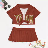 Custom Coral Red Khaki Cheerleading Uniform Set