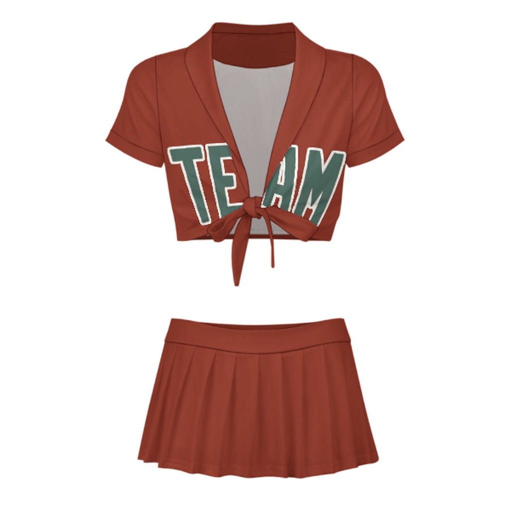 Custom Coral Red Blue Green Cheerleading Uniform Set