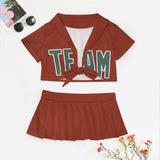 Custom Coral Red Blue Green Cheerleading Uniform Set