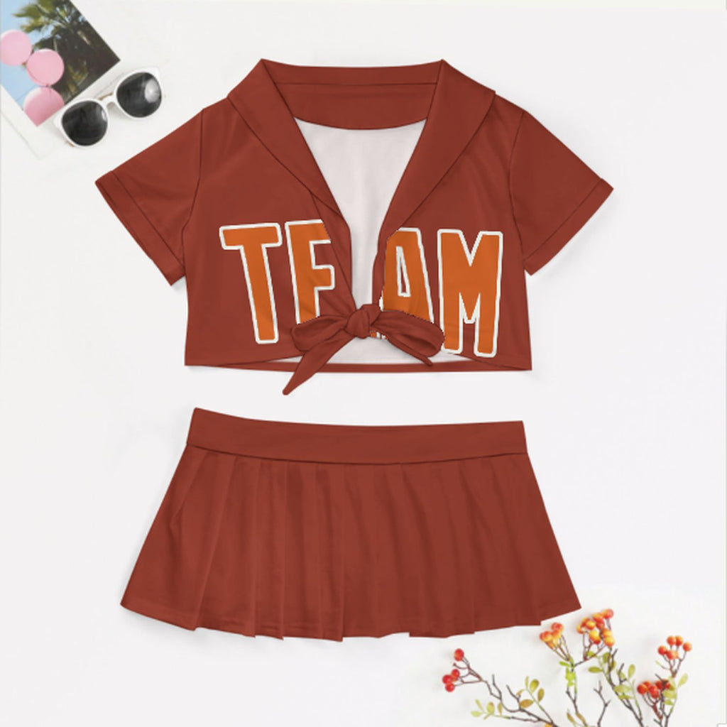 Custom Coral Red Orange Cheerleading Uniform Set