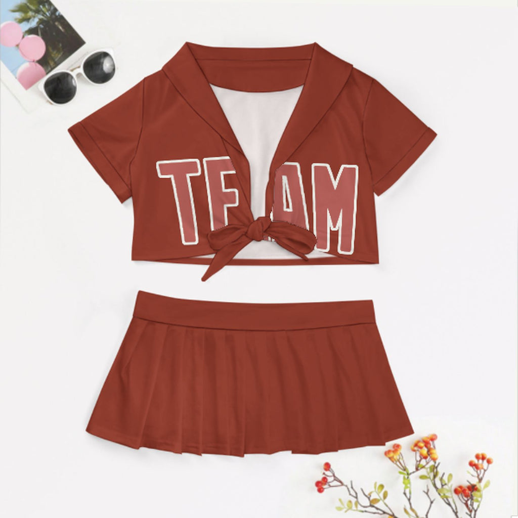 Custom Coral Red Copper Rose Cheerleading Uniform Set