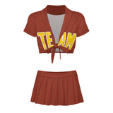 Custom Coral Red Gold Cheerleading Uniform Set