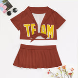 Custom Coral Red Gold Cheerleading Uniform Set