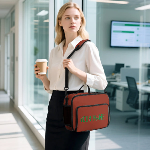 Custom Coral Red Emerald Green Lunch Bag