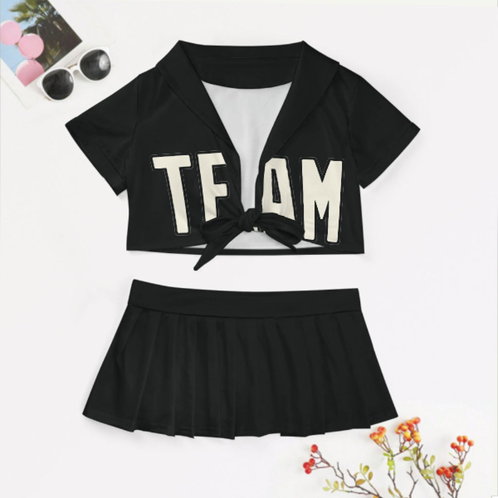 Custom Black Cream Cheerleading Uniform Set