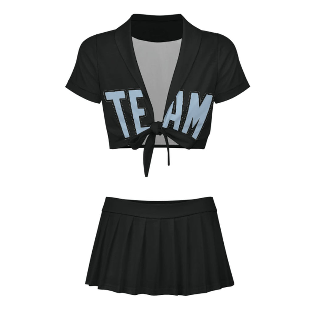 Custom Black Light Blue Cheerleading Uniform Set