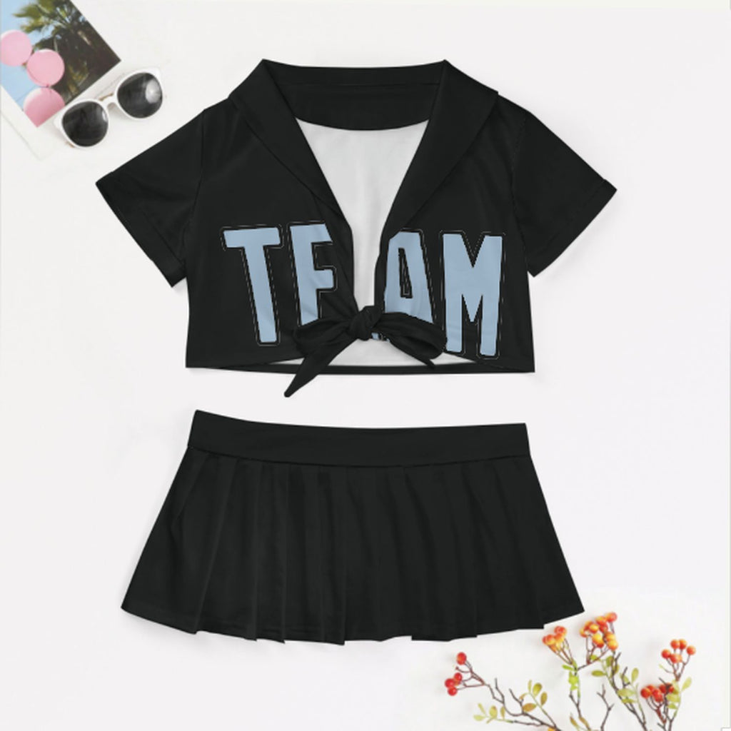 Custom Black Light Blue Cheerleading Uniform Set