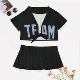 Custom Black Light Blue Cheerleading Uniform Set