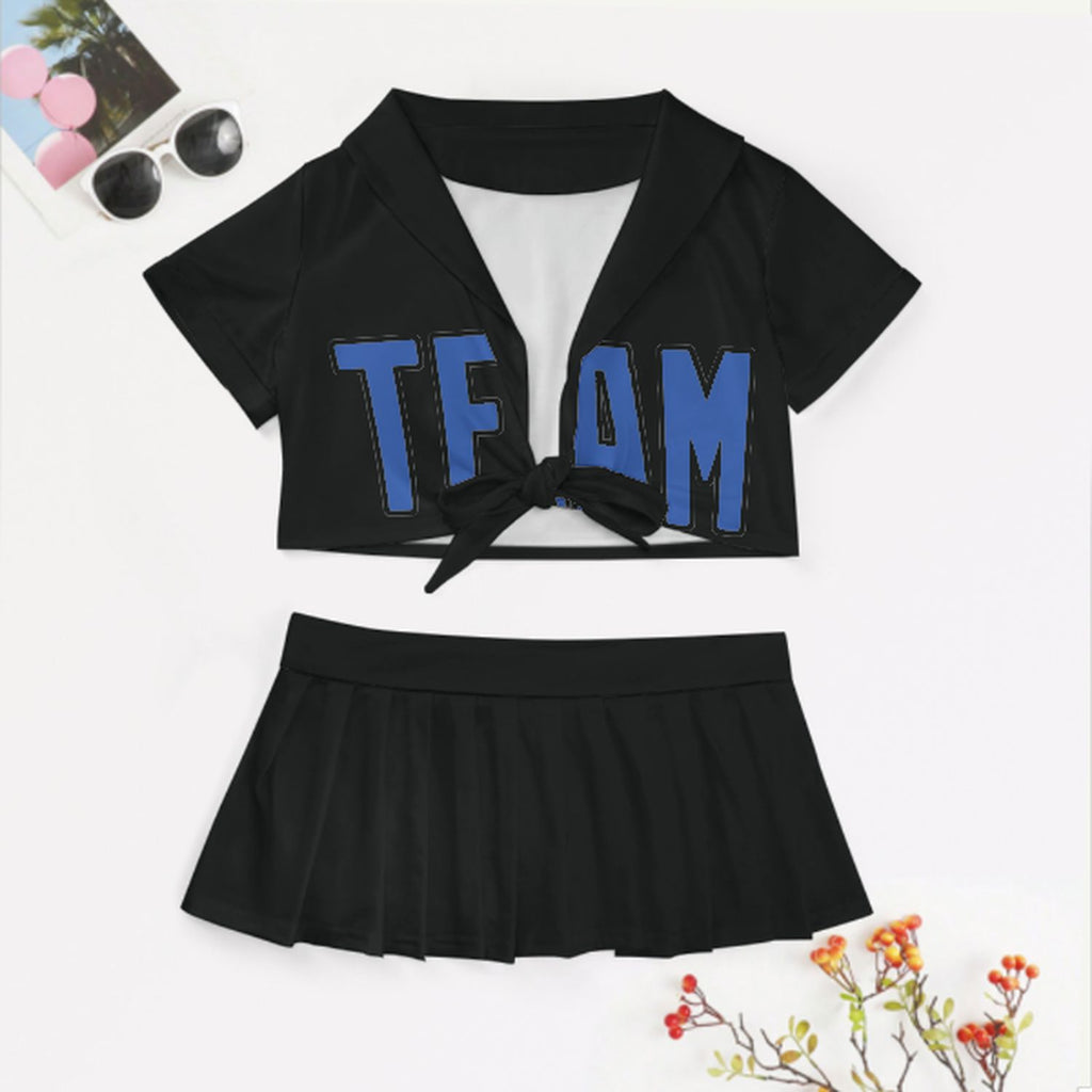 Custom Black Sky Blue Cheerleading Uniform Set