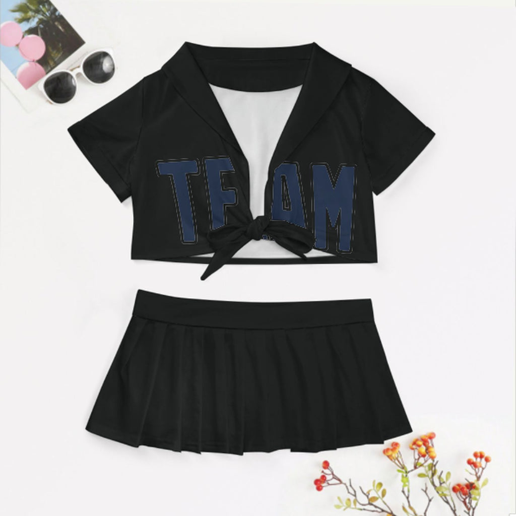 Custom Black Blue Cheerleading Uniform Set