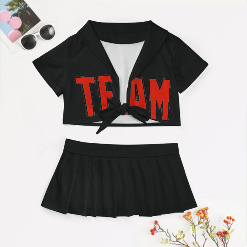 Custom Black Orange Red Cheerleading Uniform Set