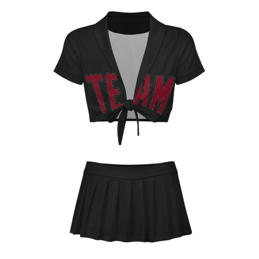Custom Black Crimson Red Cheerleading Uniform Set