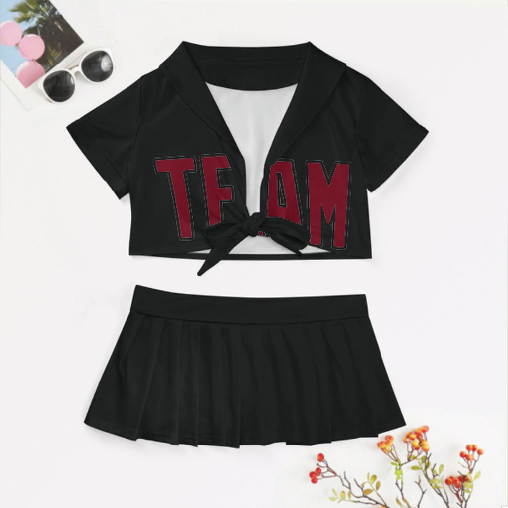 Custom Black Crimson Red Cheerleading Uniform Set