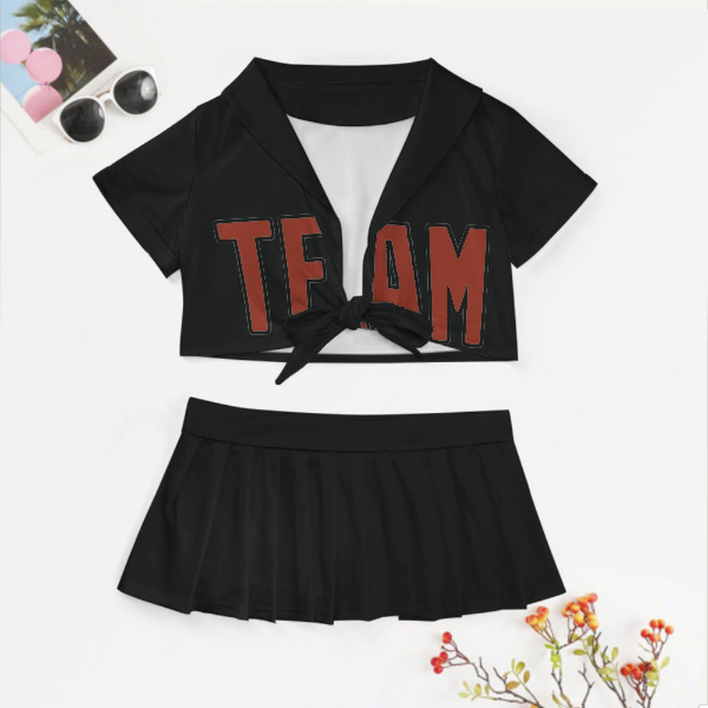 Custom Black Coral Red Cheerleading Uniform Set