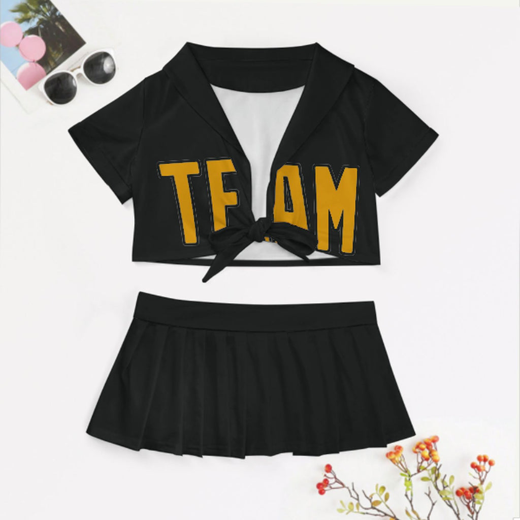 Custom Black Yellow Cheerleading Uniform Set