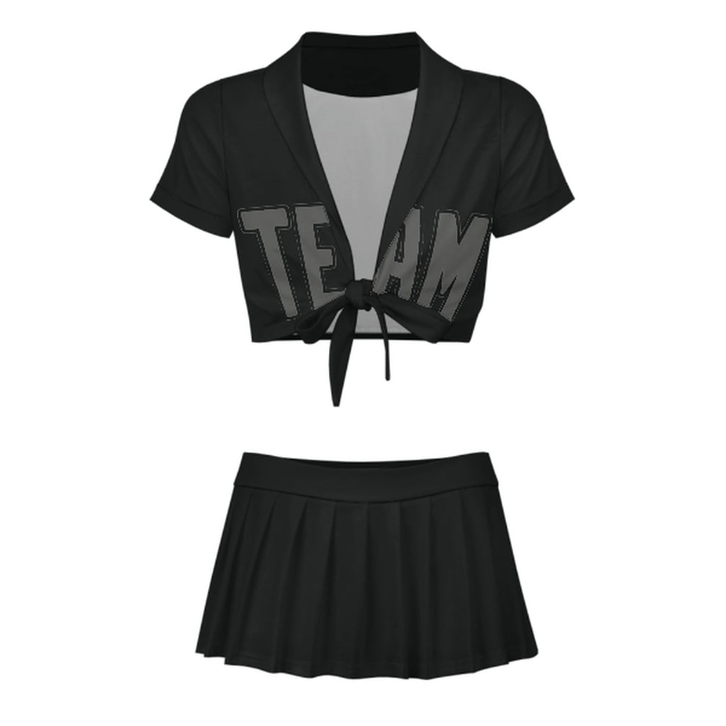 Custom Black Dark Grey Cheerleading Uniform Set