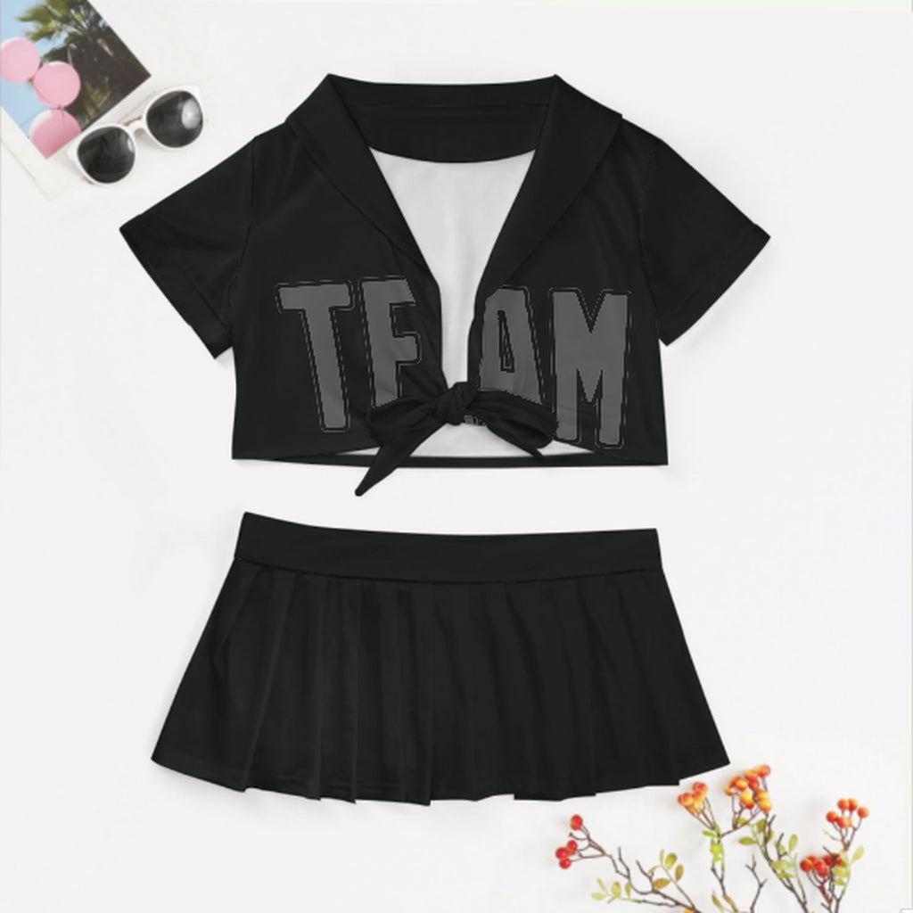 Custom Black Dark Grey Cheerleading Uniform Set