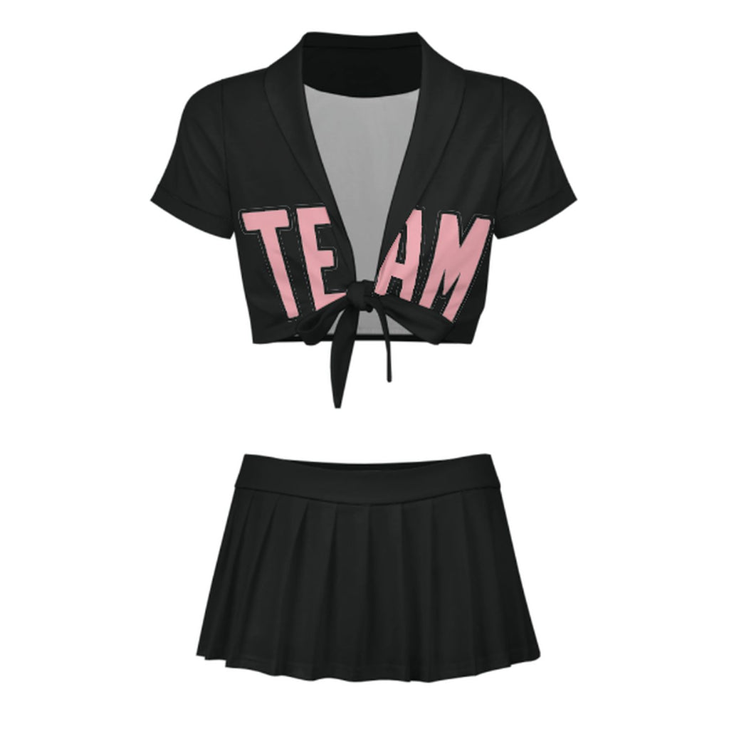 Custom Black Light Pink Cheerleading Uniform Set