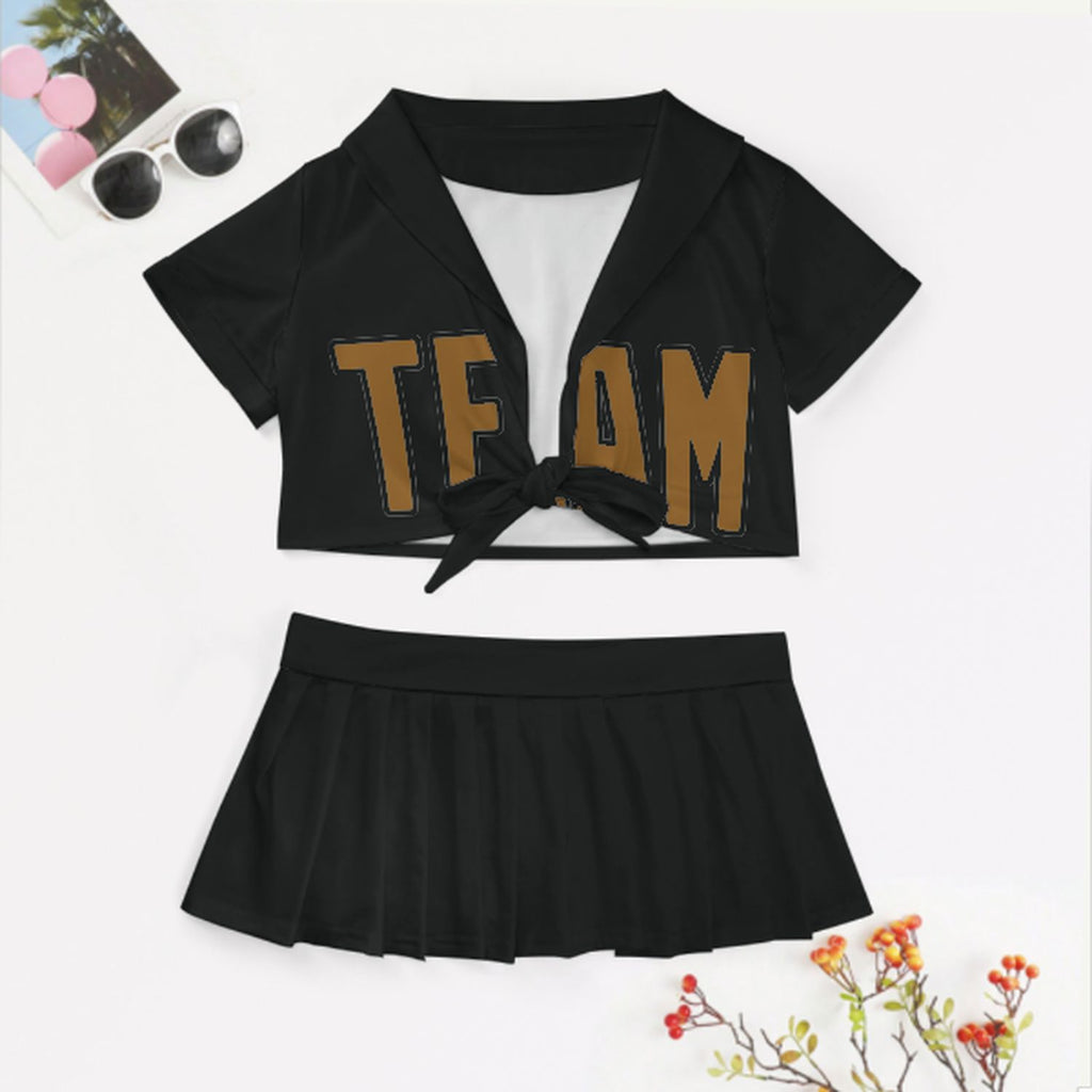 Custom Black Khaki Cheerleading Uniform Set