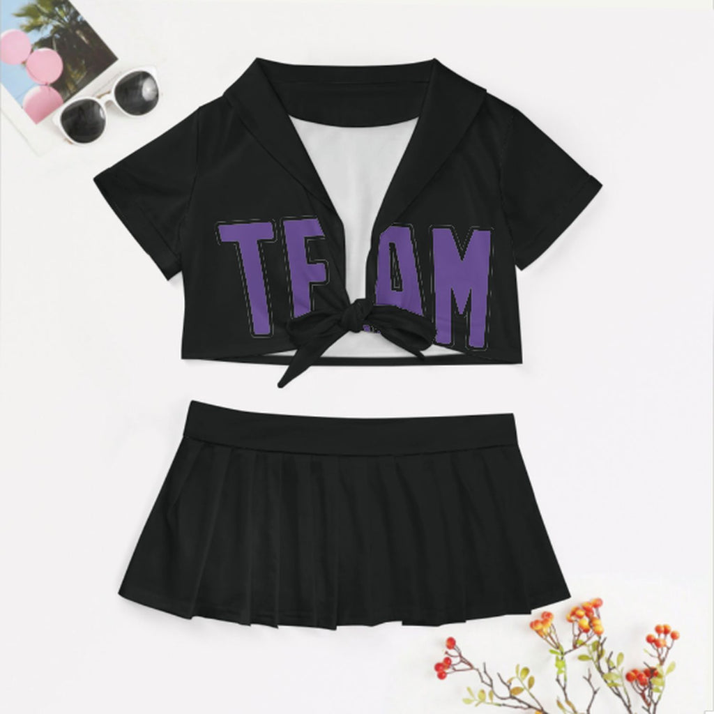 Custom Black Light Purple Cheerleading Uniform Set