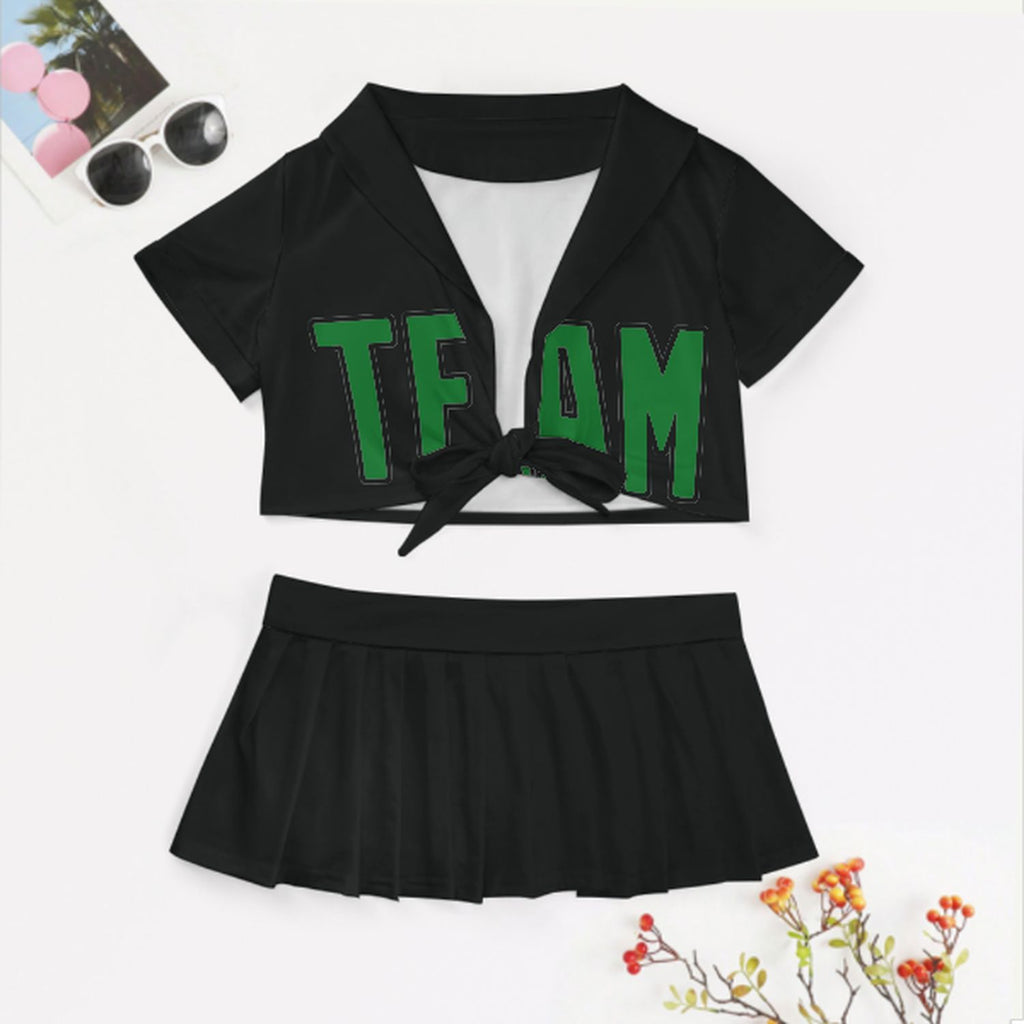 Custom Black Emerald Green Cheerleading Uniform Set
